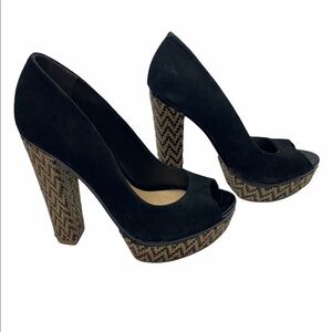 Schutz Suede, wicker 5 1/2” heels pumps. Black Shoes Size 8